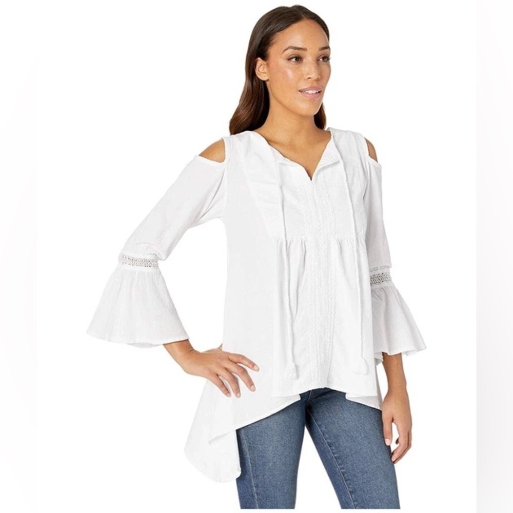 Scully White Boho Cold Shoulder Tie Front Blouse NWT M